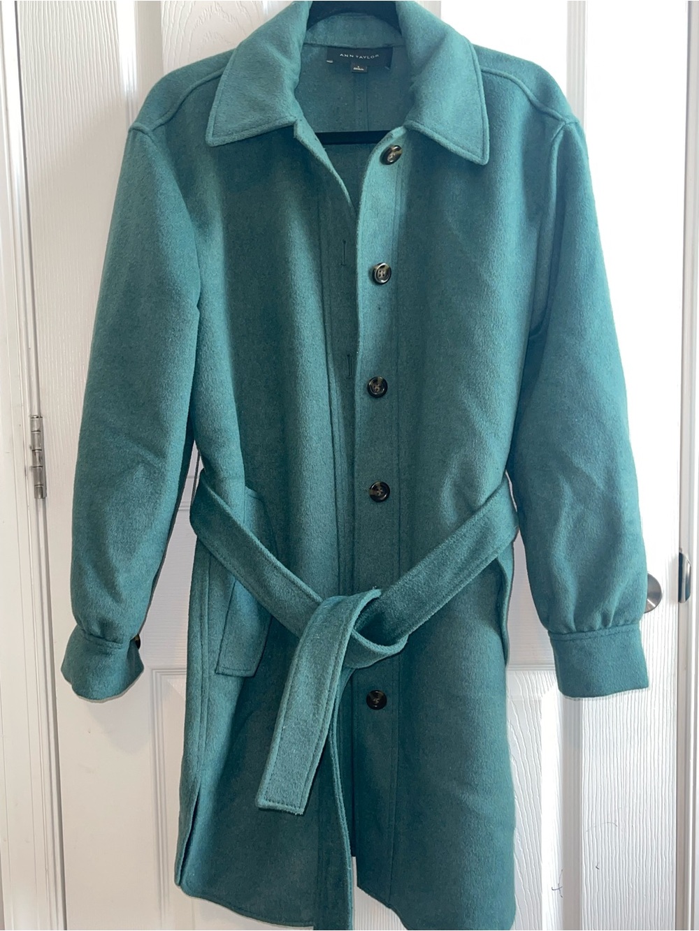Ann Taylor Teal Belted Wool-Blend Coat